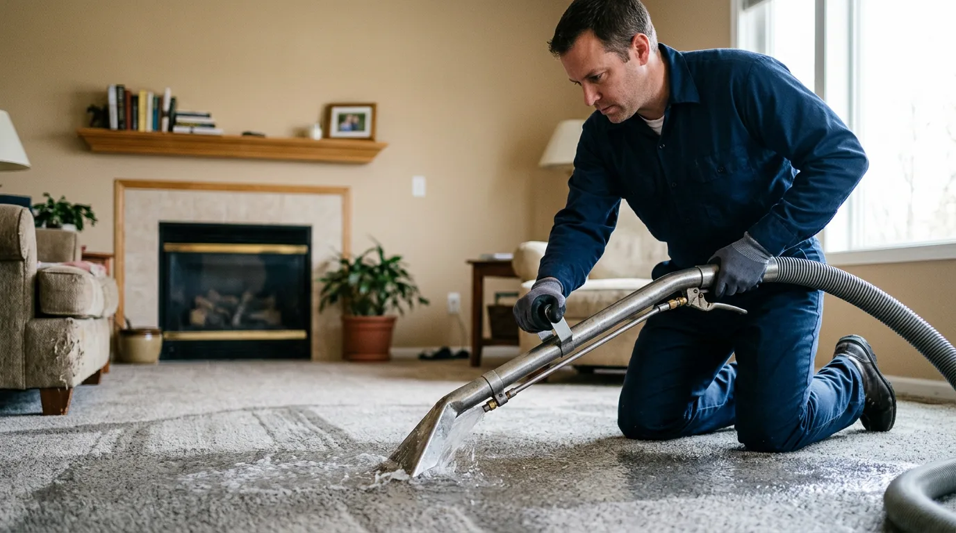 Water damage restoration technician working near Drakesville, IA